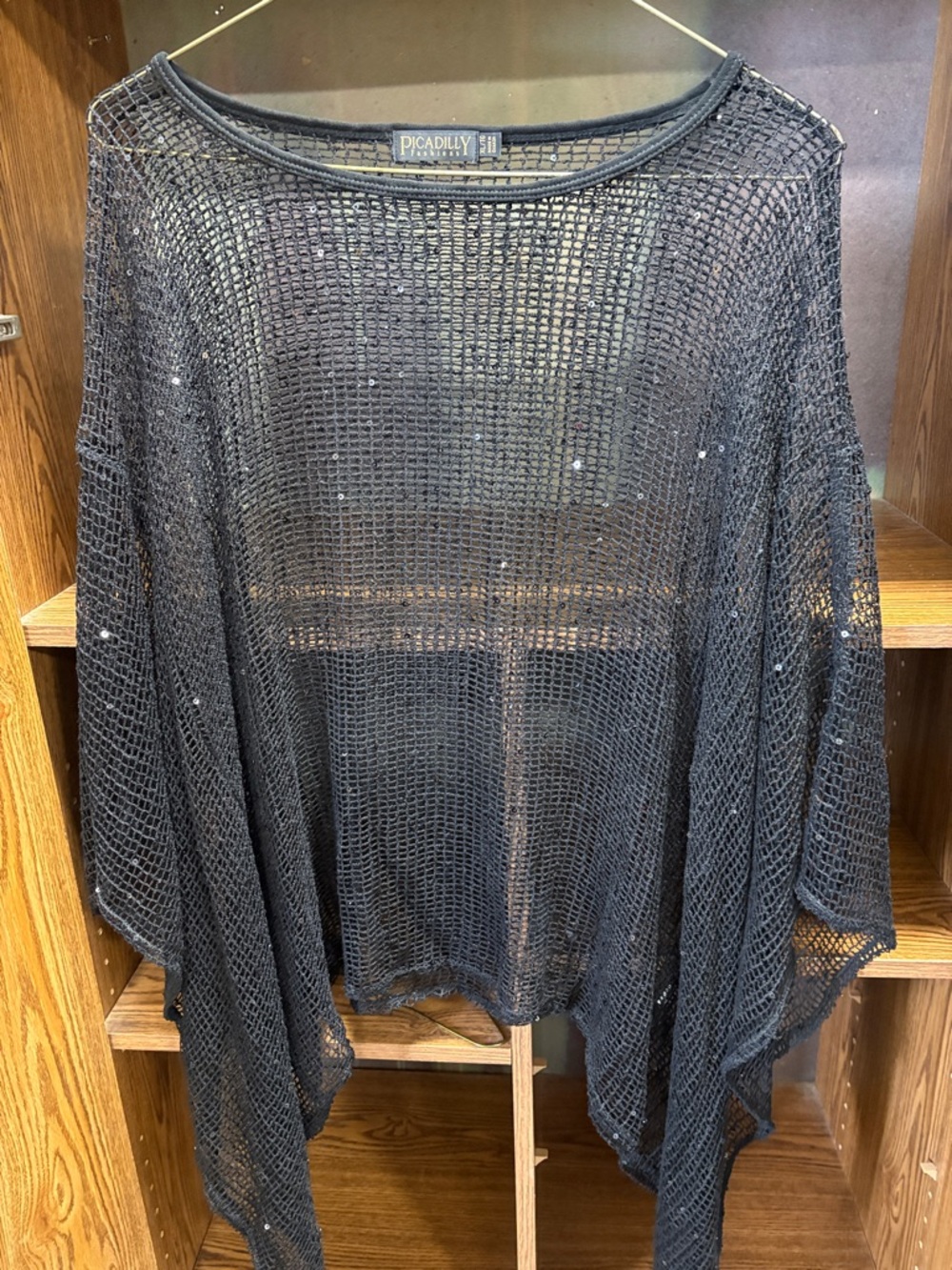 Picadilly Fashion Black Open-Weave Sequin Top